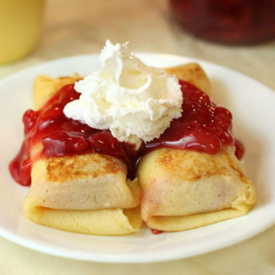 รูปภาพหน้าปกบทความ:Cheese Blintzes with Cherry Sauce เครปไส้ชีสราดซอสเชอร์รี่ #อ้วนก็ต้องยอม