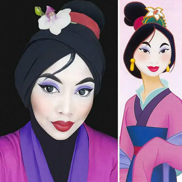 รูปภาพหน้าปกบทความ:แปลงโฉมแต่งหน้าเป็นตัวการ์ตูนดิสนีย์ เหมือนเป๊ะด้วยฮิญาบเพียงผืนเดียว